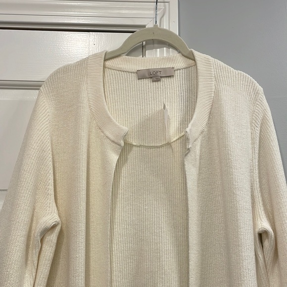NWT LOFT Cream Open-Front Ribbed Cardigan - Picture 2 of 8
